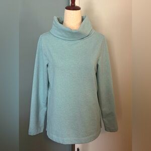 Talbots’ ladies’ petite small fleece-lined turtleneck sweater in light blue.